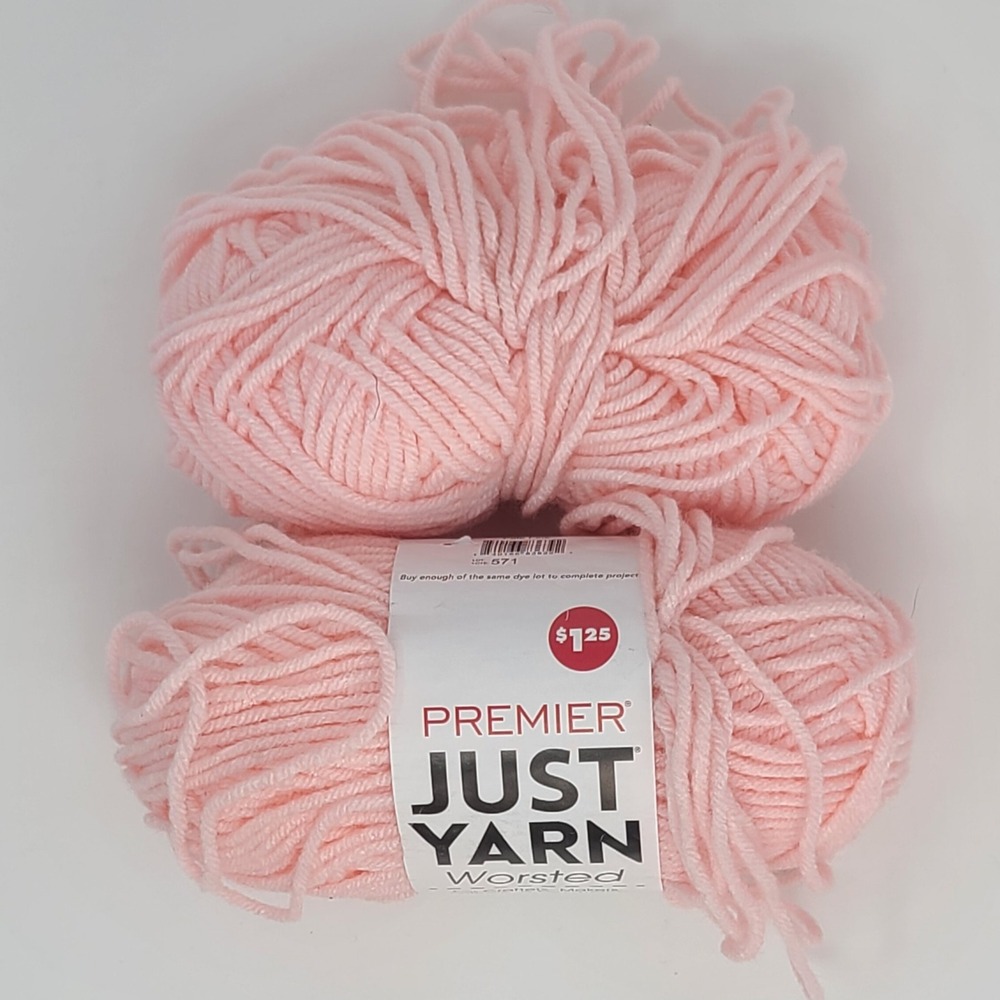 Premier Just Yarn Worsted Pale Pink 2066-34 Acrylic Medium 4 Yarn Lot of 2 Good